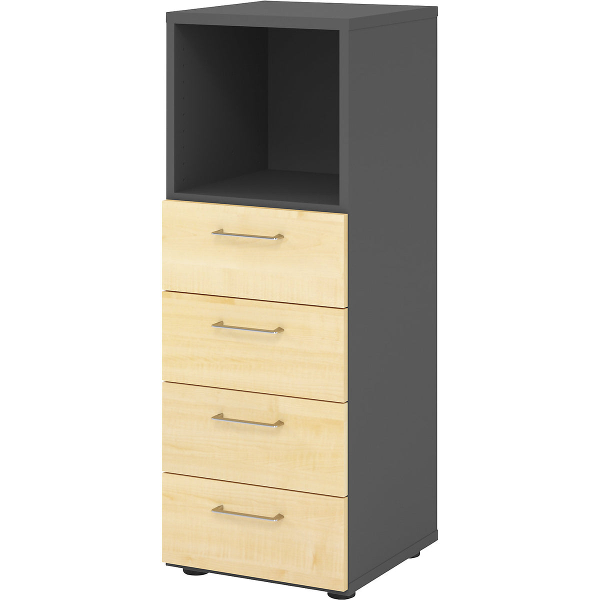 RENATUS - Shelf unit, 1 open compartment / 4 drawers, graphite / maple.