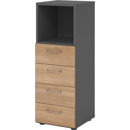 RENATUS - Shelf unit, 1 open compartment / 4 drawers, graphite / walnut.
