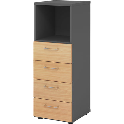 RENATUS - Shelf unit, 1 open compartment / 4 drawers, graphite / beech.