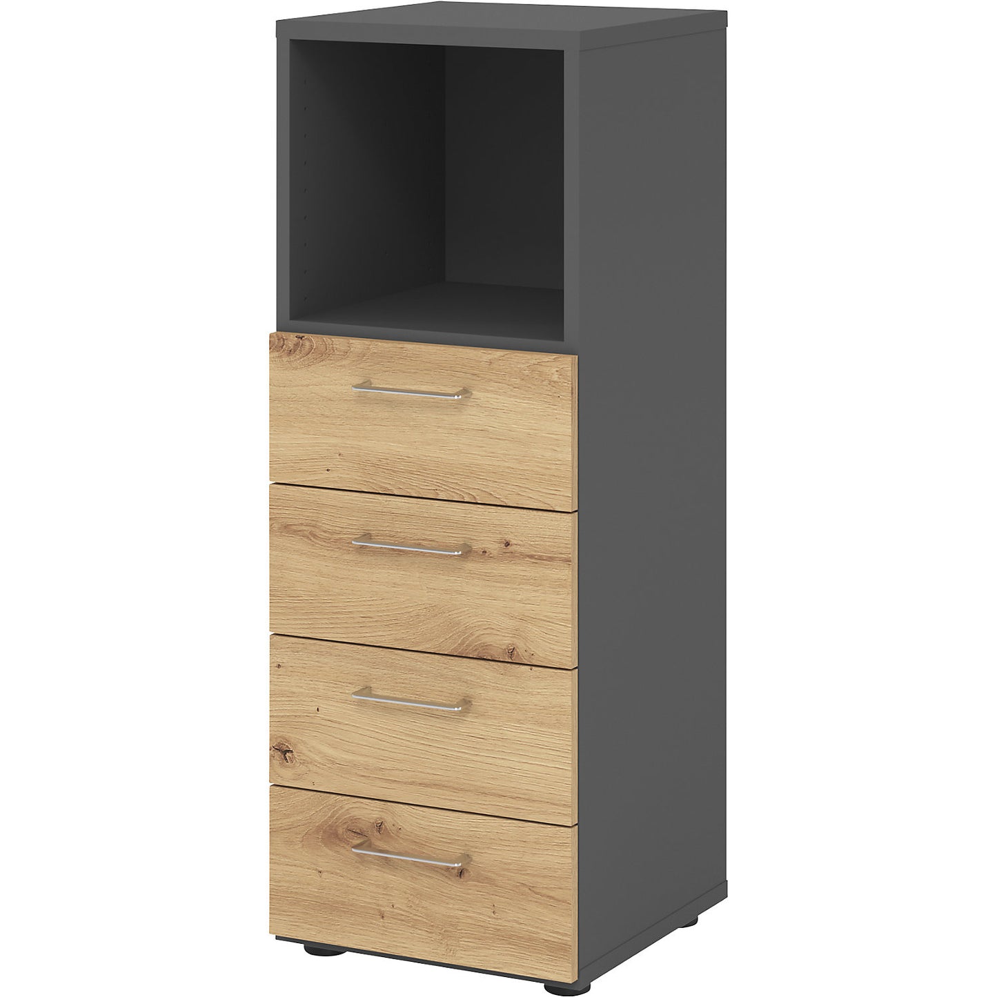 RENATUS - Shelf unit, 1 open compartment / 4 drawers, graphite / knotty oak.