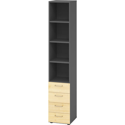 RENATUS - Shelf unit, 3 shelves / 4 drawers, graphite / maple.