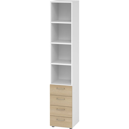 RENATUS - Shelf unit, 3 shelves / 4 drawers, white / oak.