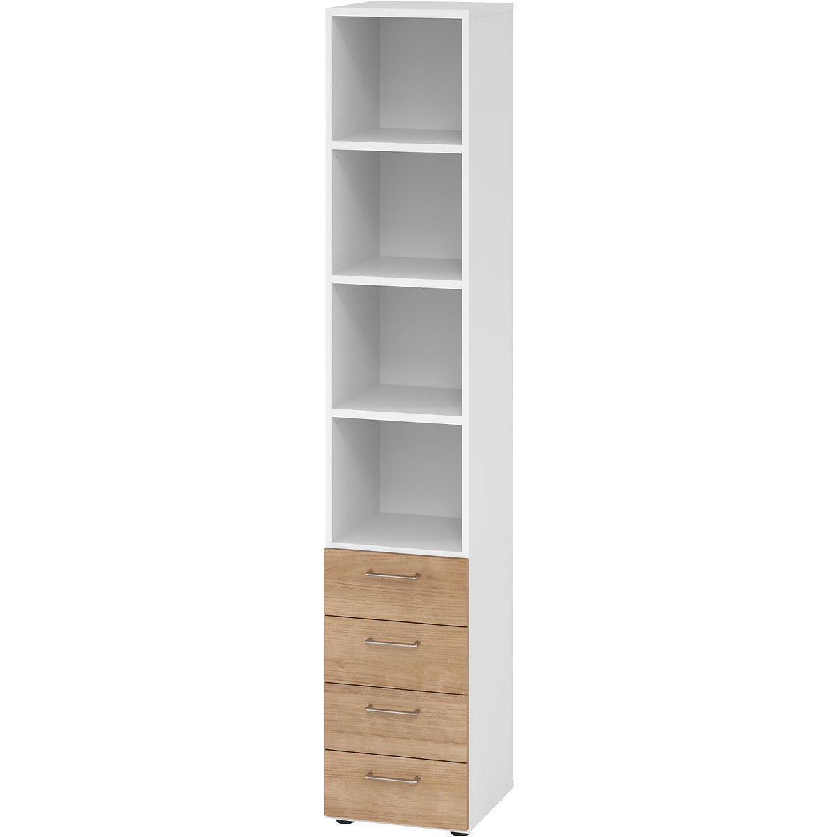 RENATUS - Shelf unit, 3 shelves / 4 drawers, white / walnut.