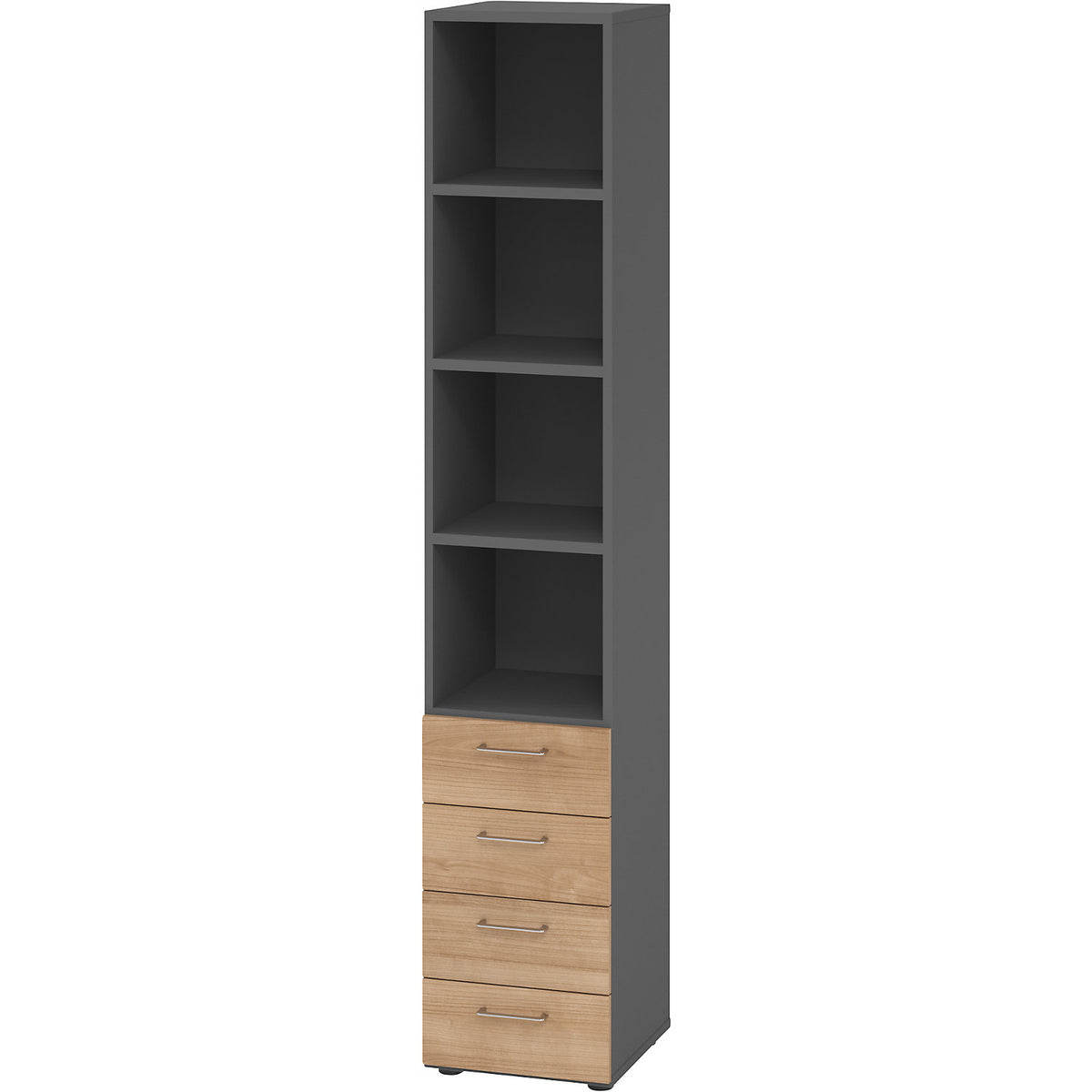 RENATUS - Shelf unit, 3 shelves / 4 drawers, graphite / walnut.