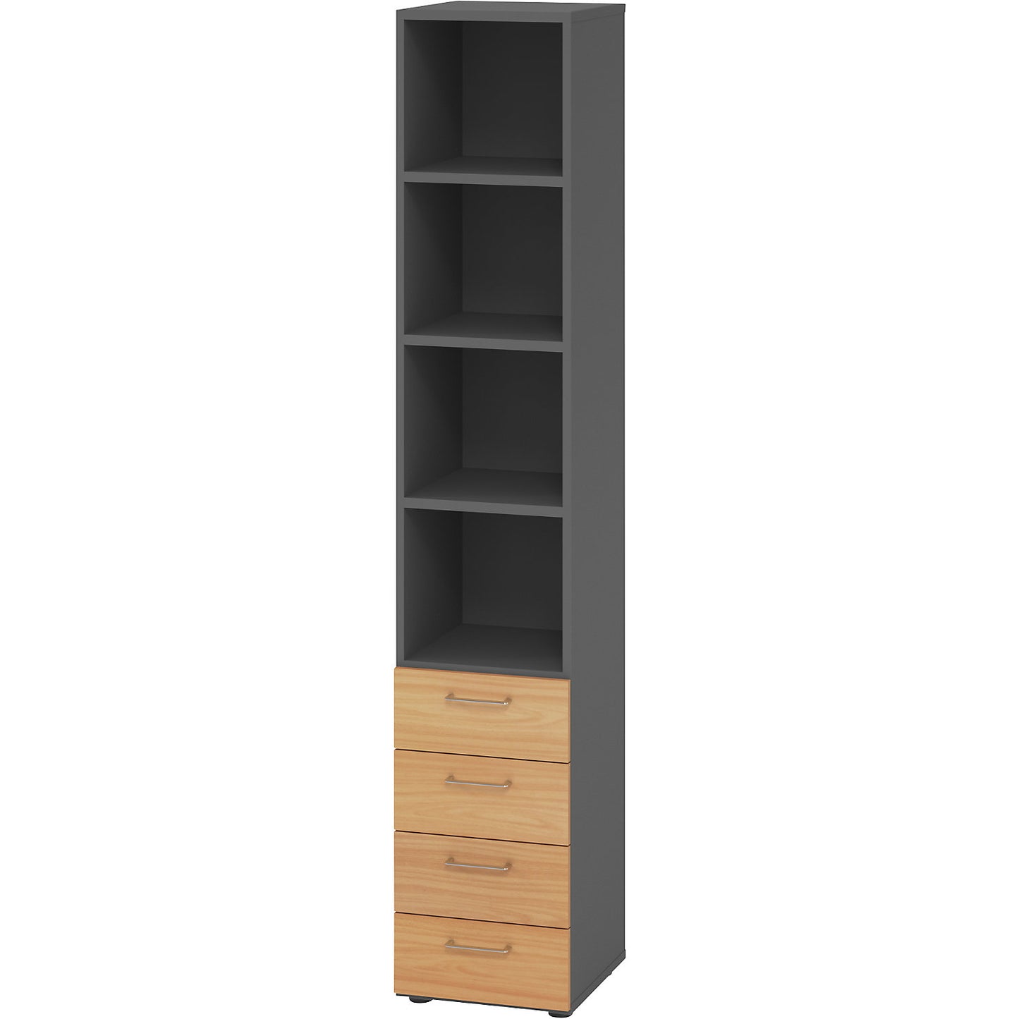 RENATUS - Shelf unit, 3 shelves / 4 drawers, graphite / beech.