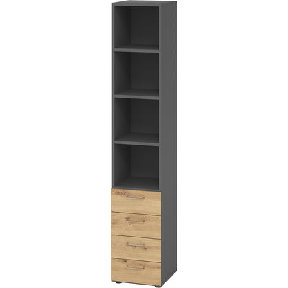 RENATUS - Shelf unit, 3 shelves / 4 drawers, graphite / knotty oak.