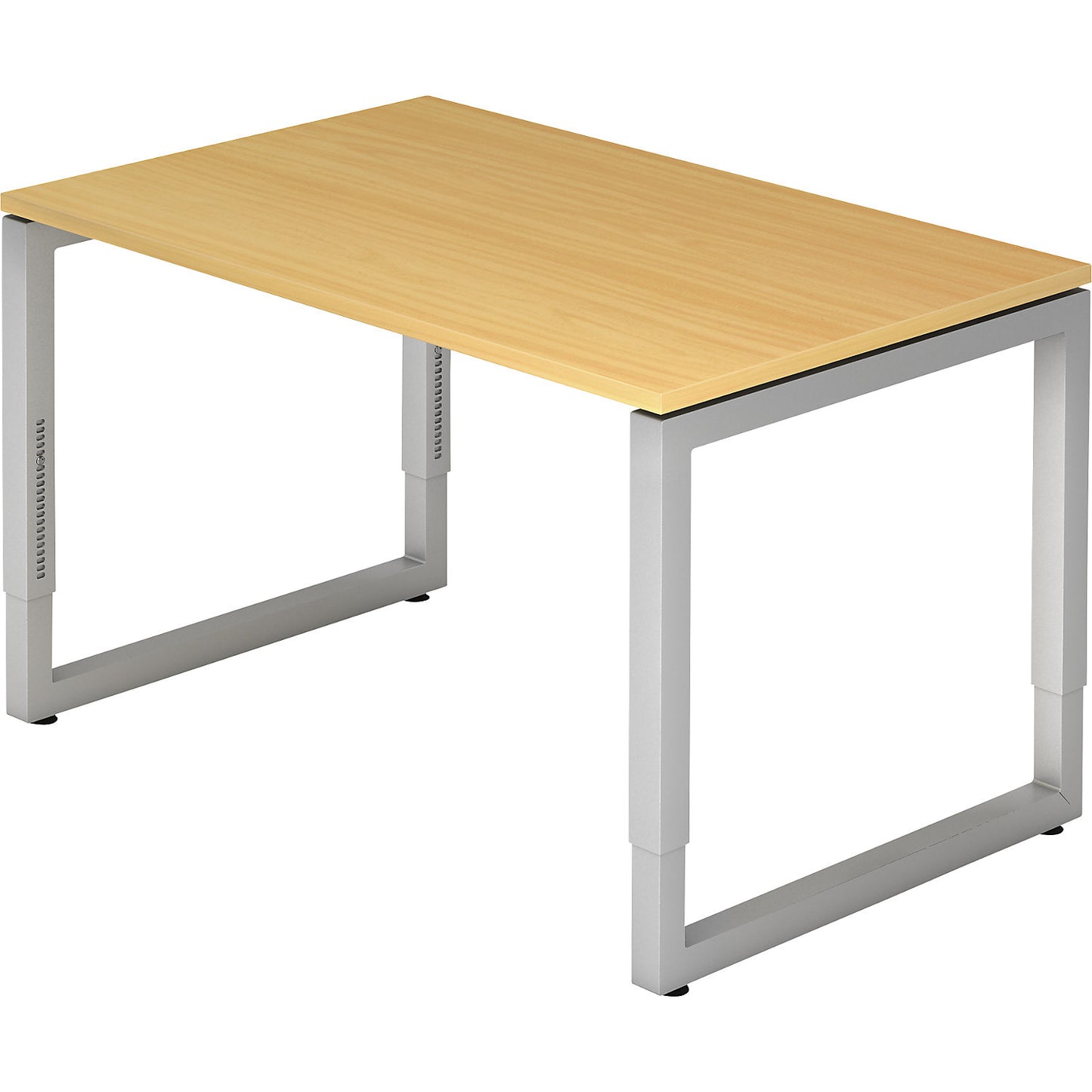 Desk with frame made of rectangular tubular steel, height 650 - 850 mm, WxD 1200 x 800 mm, beech / aluminium silver.