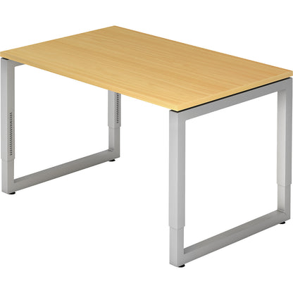 Desk with frame made of rectangular tubular steel, height 650 - 850 mm, WxD 1200 x 800 mm, beech / aluminium silver.
