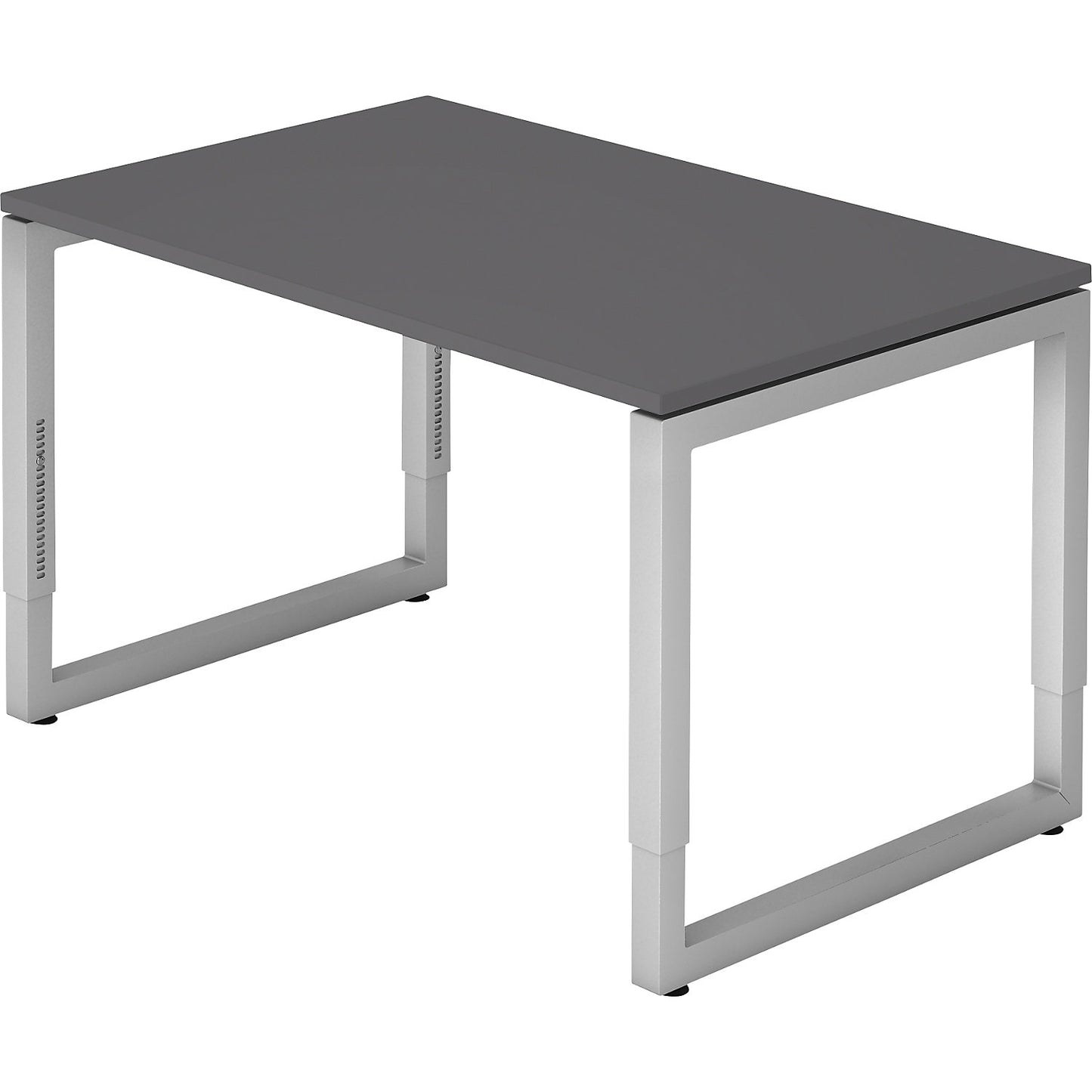 Desk with frame made of rectangular tubular steel, height 650 - 850 mm, WxD 1200 x 800 mm, graphite / aluminium silver.
