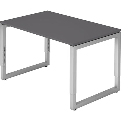 Desk with frame made of rectangular tubular steel, height 650 - 850 mm, WxD 1200 x 800 mm, graphite / aluminium silver.