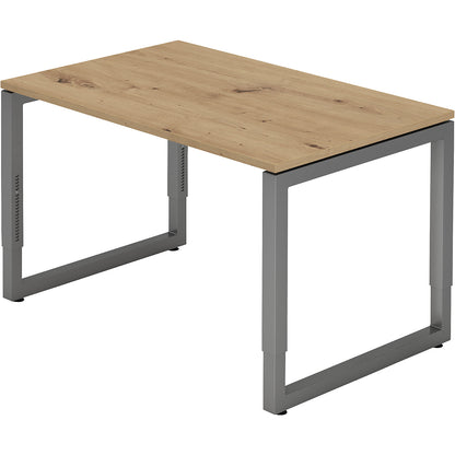 Desk with frame made of rectangular tubular steel, height 650 - 850 mm, WxD 1200 x 800 mm, knotty oak / graphite.