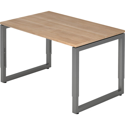 Desk with frame made of rectangular tubular steel, height 650 - 850 mm, WxD 1200 x 800 mm, walnut / graphite.