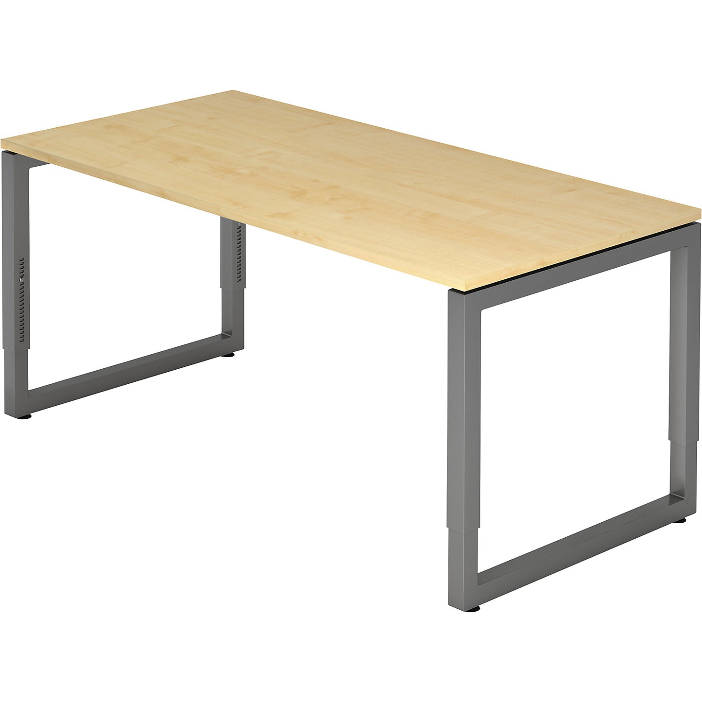 Desk with frame made of rectangular tubular steel, height 650 - 850 mm, WxD 1600 x 800 mm, maple / graphite.