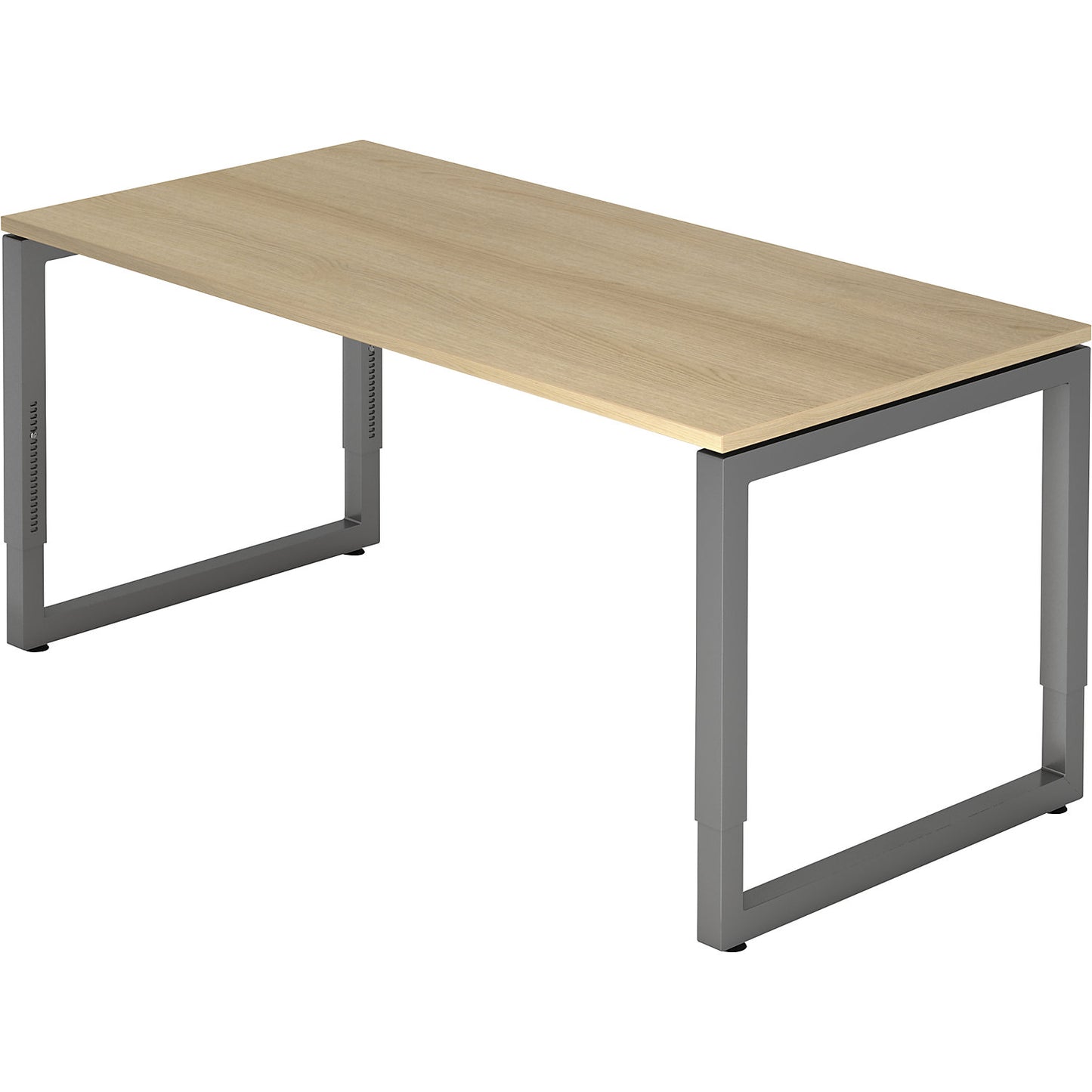 Desk with frame made of rectangular tubular steel, height 650 - 850 mm, WxD 1600 x 800 mm, oak / graphite.