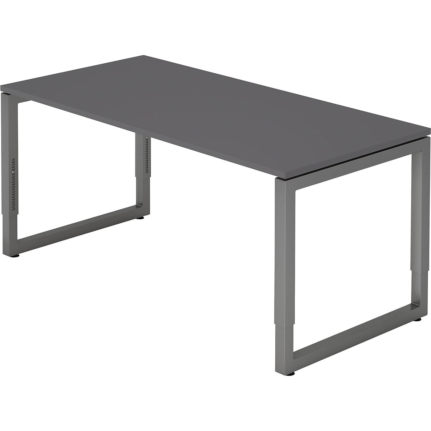 Desk with frame made of rectangular tubular steel, height 650 - 850 mm, WxD 1600 x 800 mm, graphite / graphite.