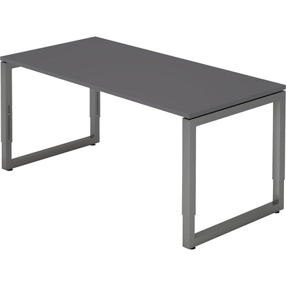 Desk with frame made of rectangular tubular steel, height 650 - 850 mm, WxD 1600 x 800 mm, graphite / graphite.