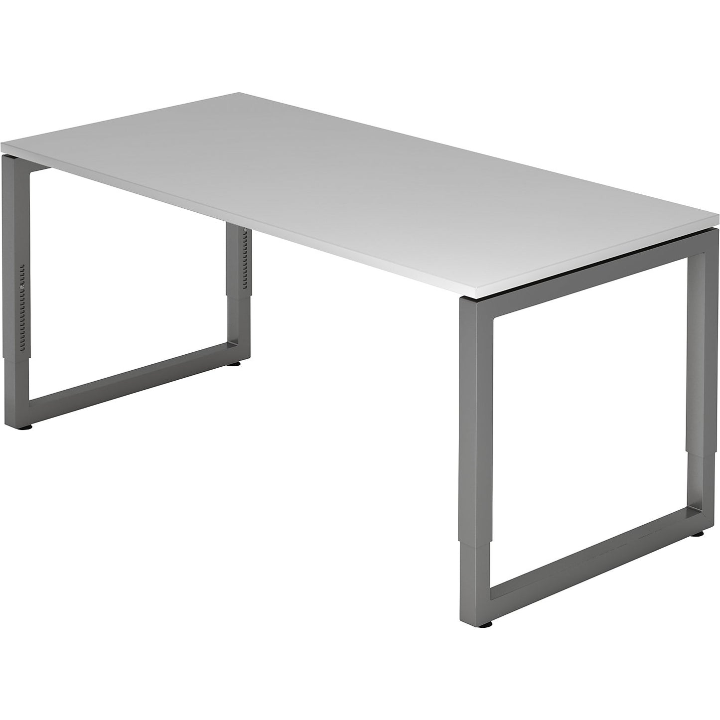 Desk with frame made of rectangular tubular steel, height 650 - 850 mm, WxD 1600 x 800 mm, light grey / graphite.