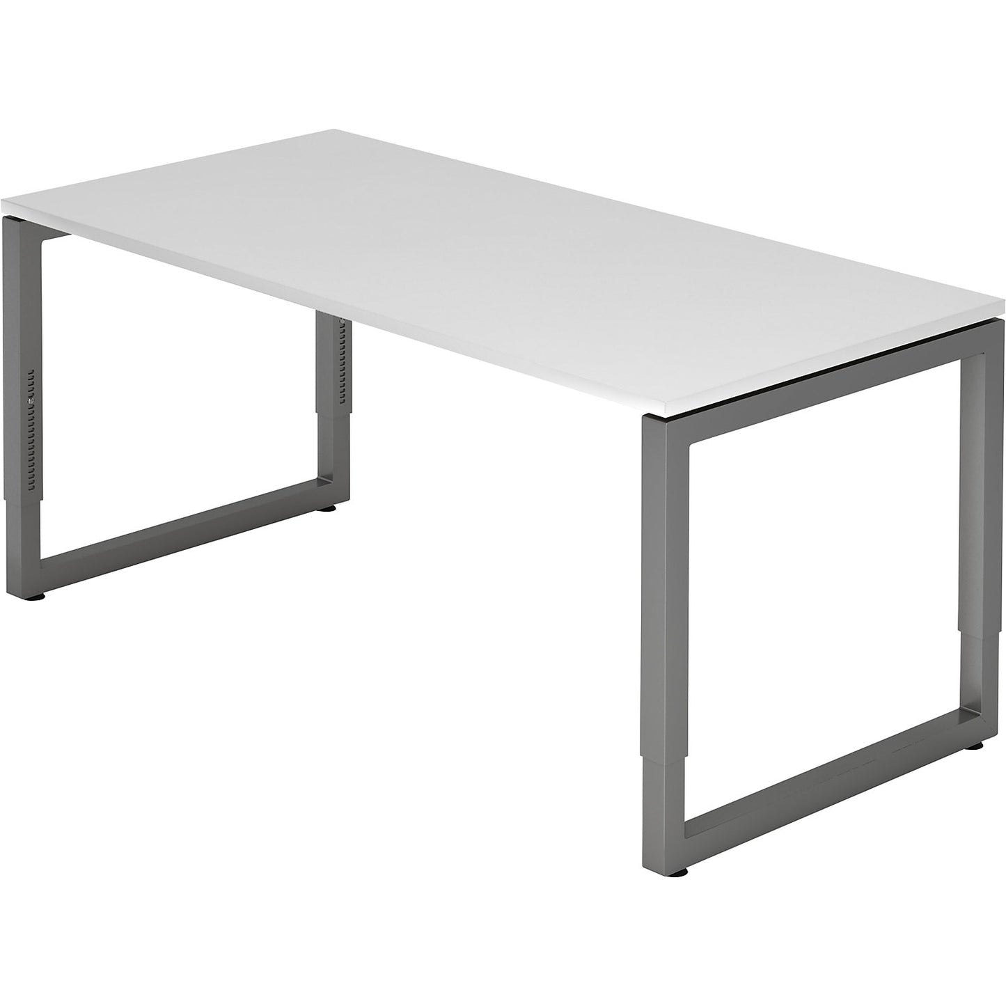 Desk with frame made of rectangular tubular steel, height 650 - 850 mm, WxD 1600 x 800 mm, white / graphite.