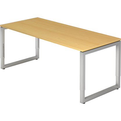 Desk with frame made of rectangular tubular steel, height 650 - 850 mm, WxD 1800 x 800 mm, beech / aluminium silver.