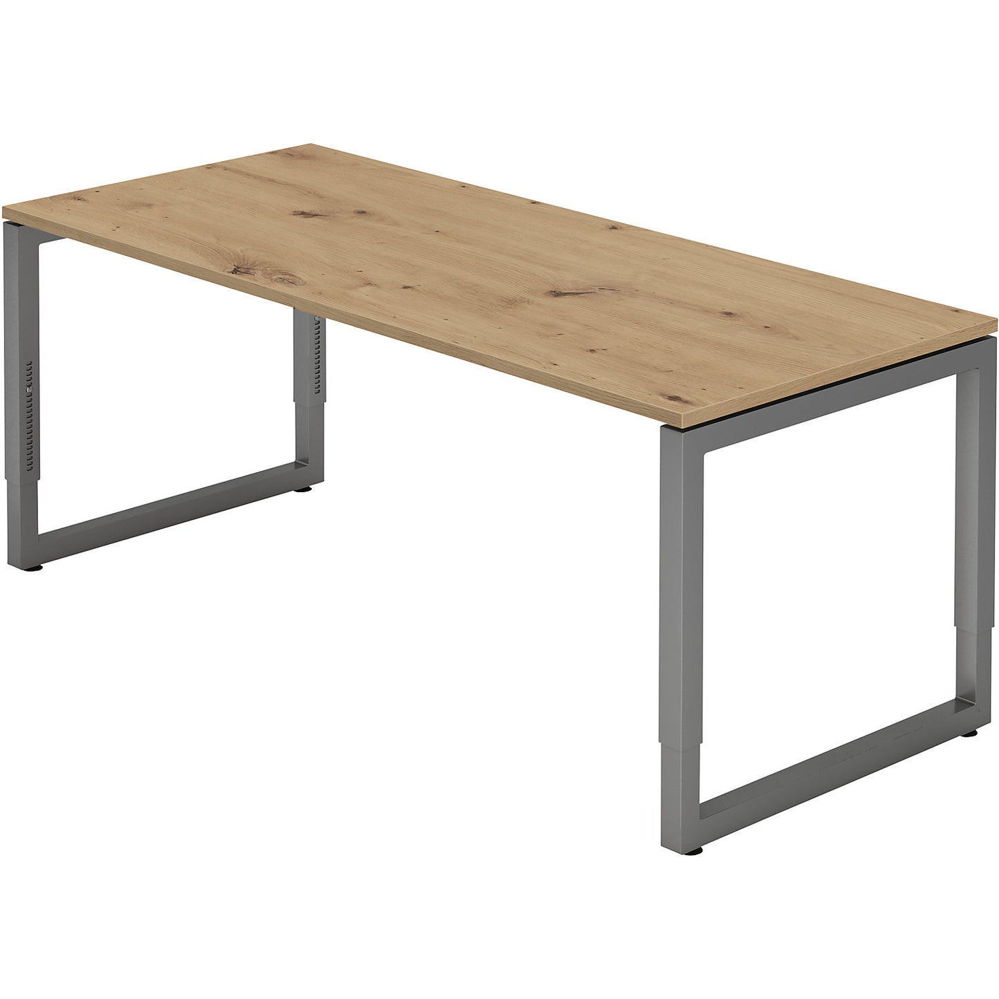 Desk with frame made of rectangular tubular steel, height 650 - 850 mm, WxD 1800 x 800 mm, knotty oak / graphite.