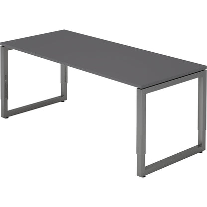 Desk with frame made of rectangular tubular steel, height 650 - 850 mm, WxD 1800 x 800 mm, graphite / graphite.