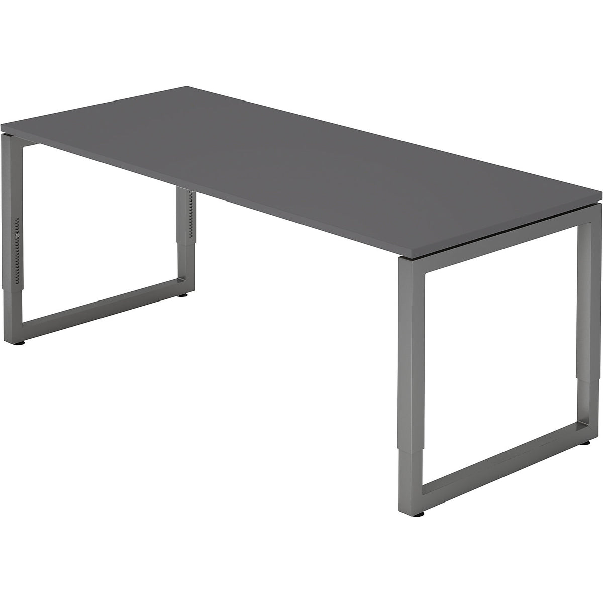 Desk with frame made of rectangular tubular steel, height 650 - 850 mm, WxD 1800 x 800 mm, graphite / graphite.