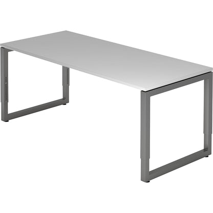 Desk with frame made of rectangular tubular steel, height 650 - 850 mm, WxD 1800 x 800 mm, light grey / graphite.