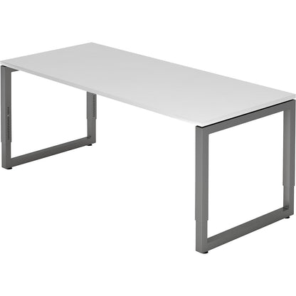 Desk with frame made of rectangular tubular steel, height 650 - 850 mm, WxD 1800 x 800 mm, white / graphite.