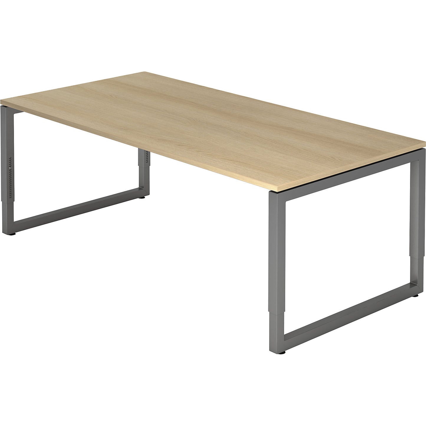 Desk with frame made of rectangular tubular steel, height 650 - 850 mm, WxD 2000 x 1000 mm, oak / graphite.