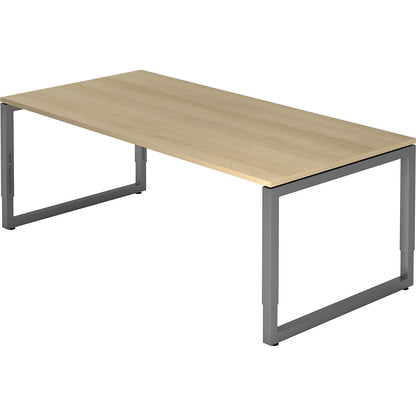 Desk with frame made of rectangular tubular steel, height 650 - 850 mm, WxD 2000 x 1000 mm, oak / graphite.