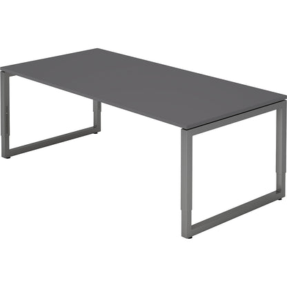 Desk with frame made of rectangular tubular steel, height 650 - 850 mm, WxD 2000 x 1000 mm, graphite / graphite.