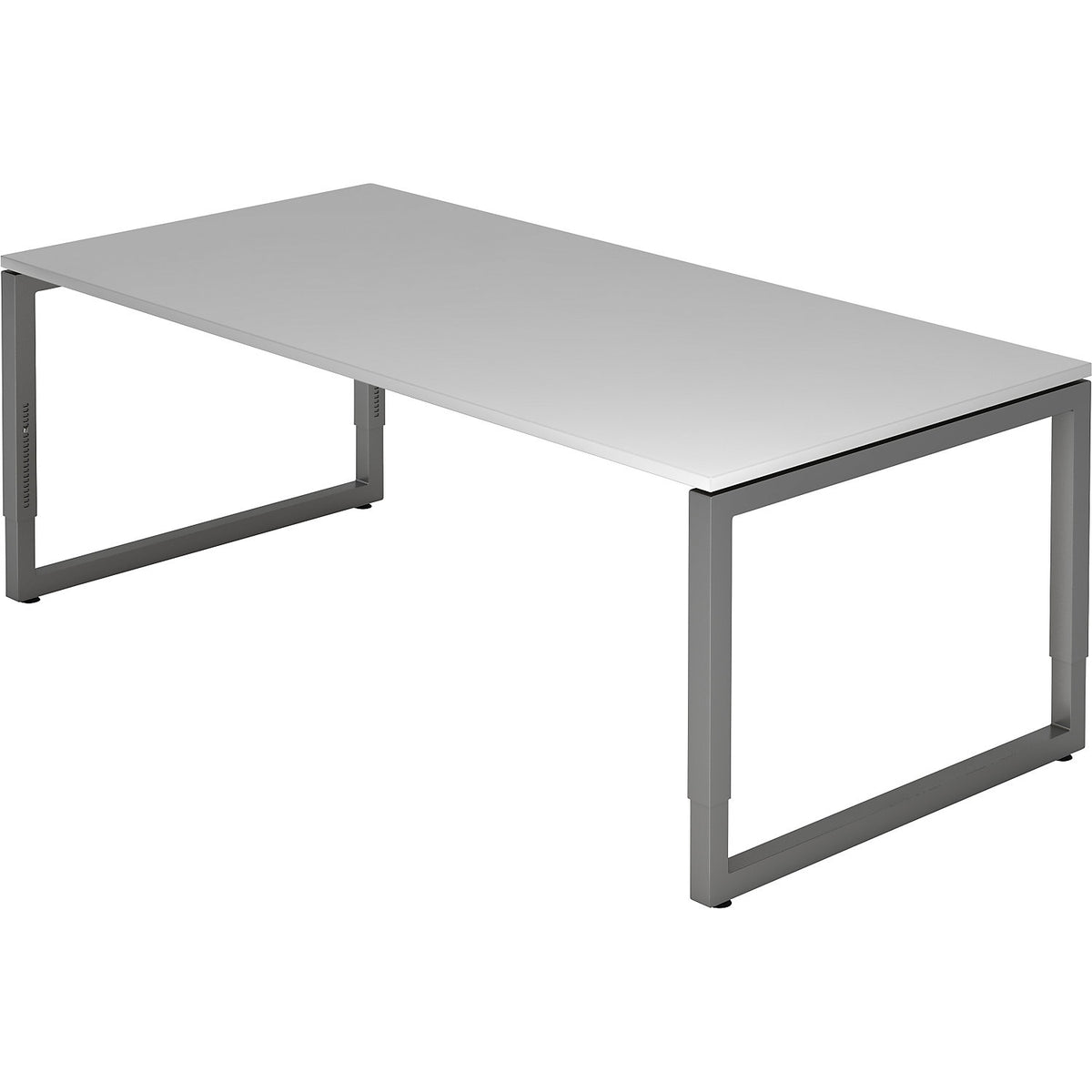 Desk with frame made of rectangular tubular steel, height 650 - 850 mm, WxD 2000 x 1000 mm, light grey / graphite.