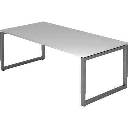 Desk with frame made of rectangular tubular steel, height 650 - 850 mm, WxD 2000 x 1000 mm, light grey / graphite.
