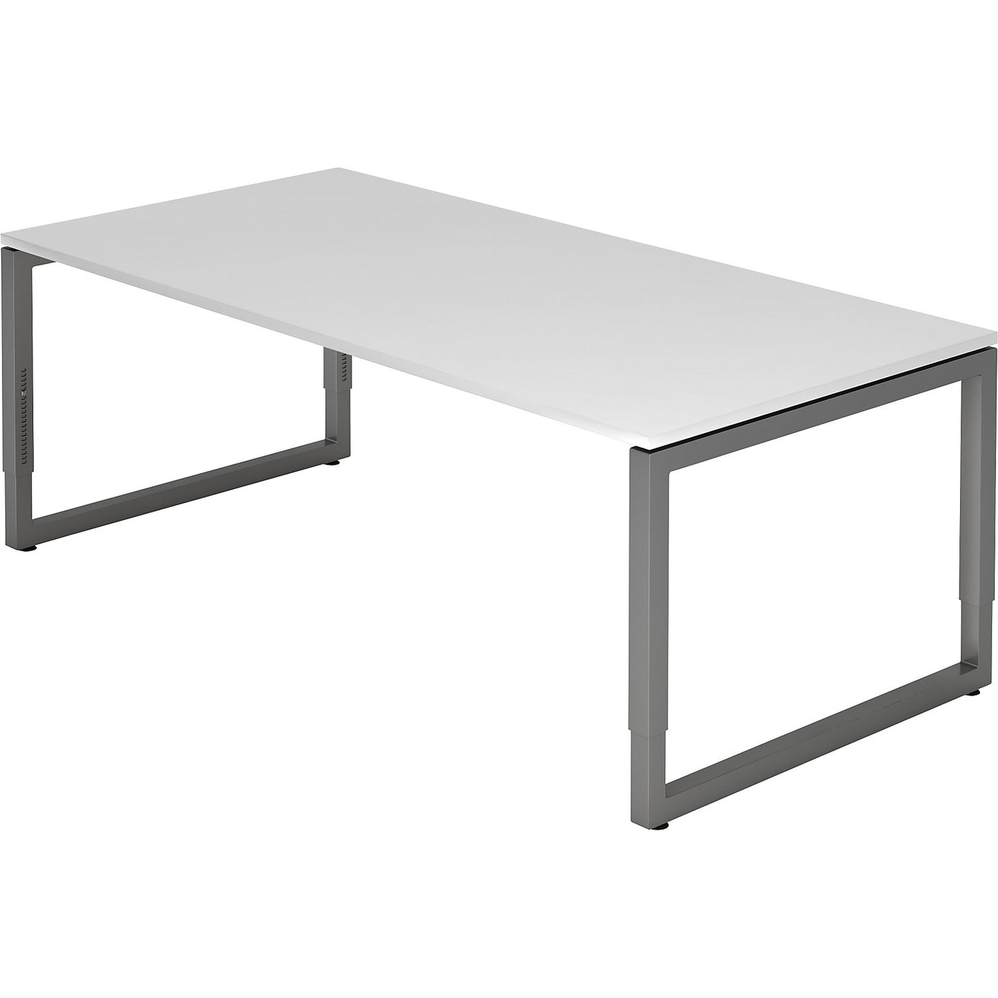 Desk with frame made of rectangular tubular steel, height 650 - 850 mm, WxD 2000 x 1000 mm, white / graphite.