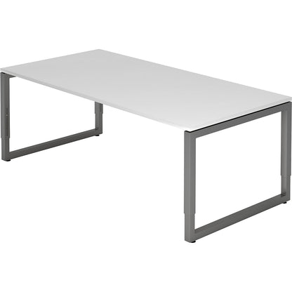 Desk with frame made of rectangular tubular steel, height 650 - 850 mm, WxD 2000 x 1000 mm, white / graphite.