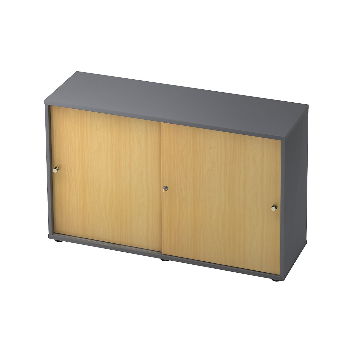 Sliding door cupboard, 1 shelf, centre partition, graphite / beech.