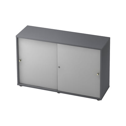 Sliding door cupboard, 1 shelf, centre partition, graphite / light grey.