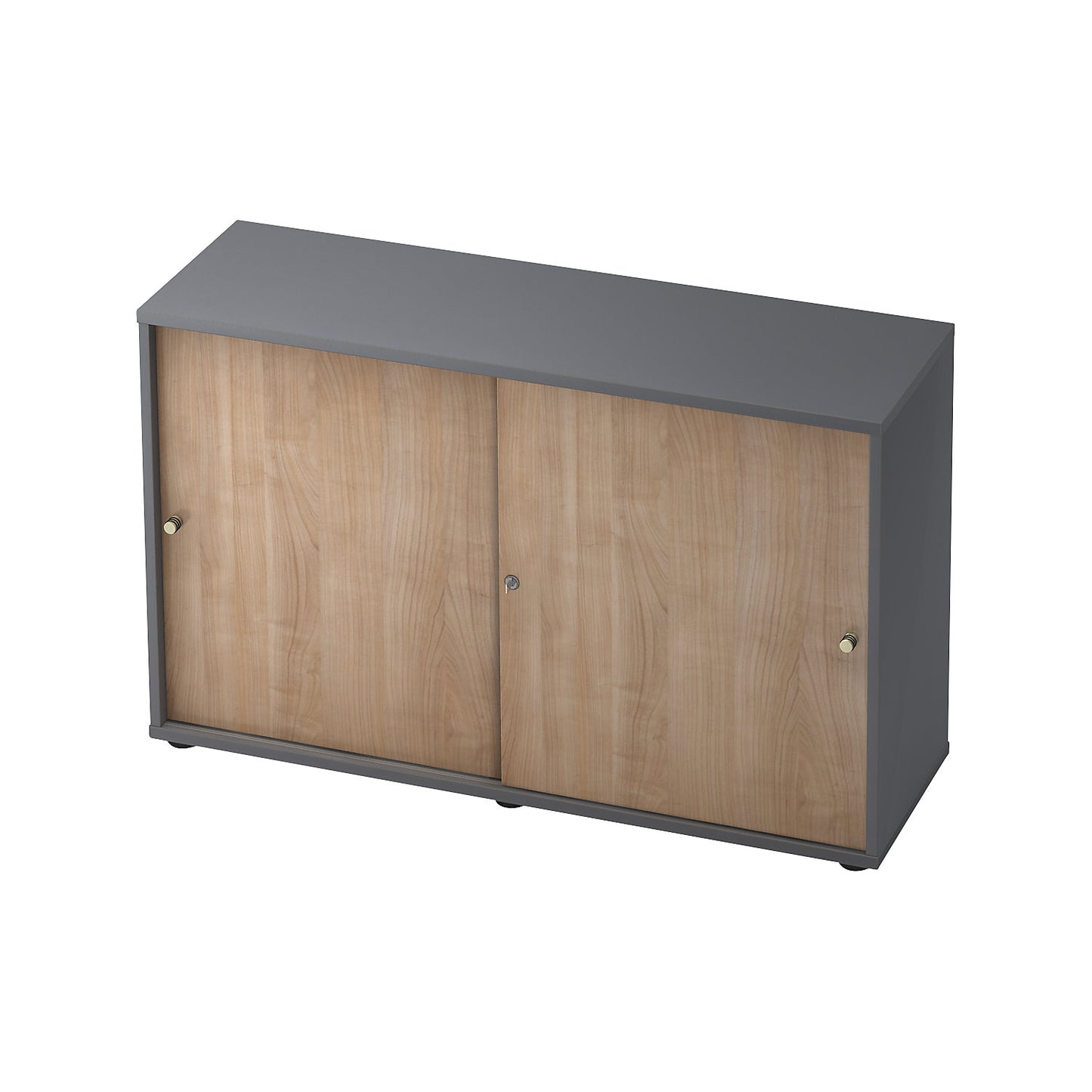 Sliding door cupboard, 1 shelf, centre partition, graphite / walnut finish.
