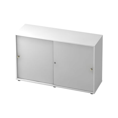 Sliding door cupboard, 1 shelf, centre partition, white / aluminium silver.