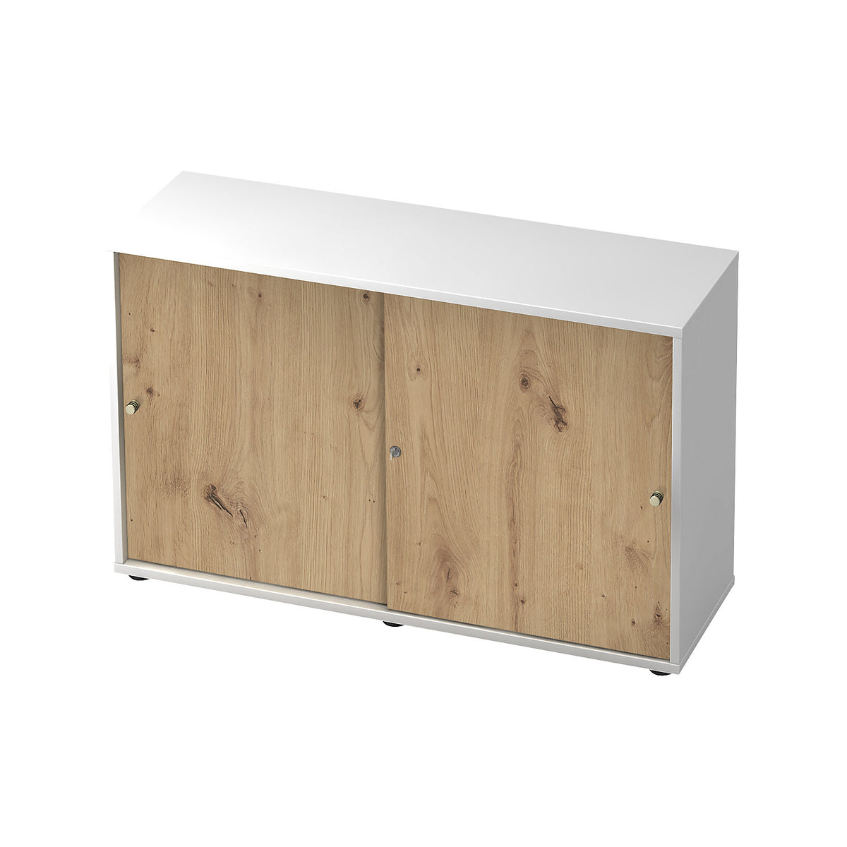 Sliding door cupboard, 1 shelf, centre partition, white / knotty oak.