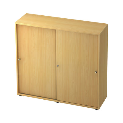 Sliding door cupboard, 2 shelves, centre partition, beech / beech.