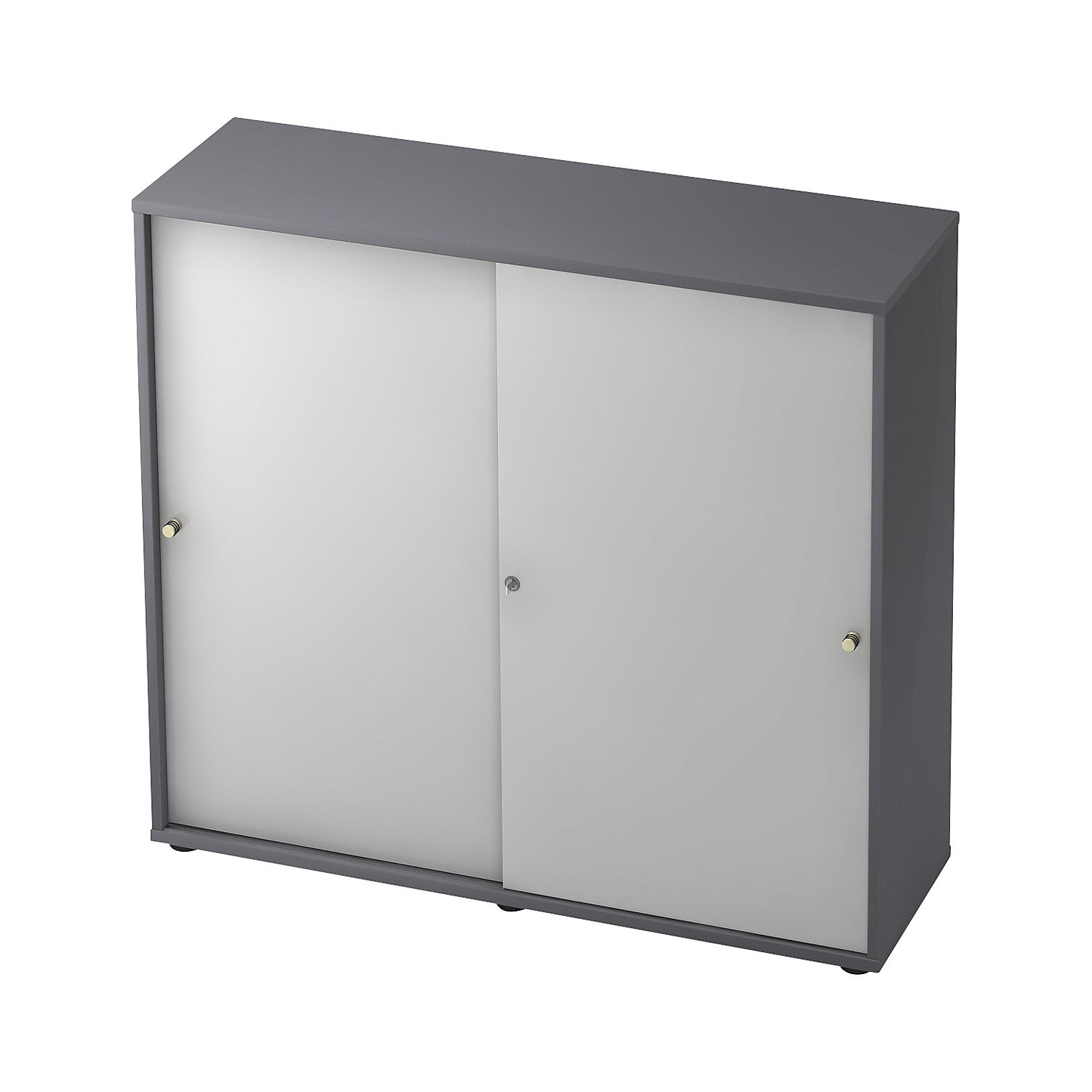 Sliding door cupboard, 2 shelves, centre partition, graphite / aluminium silver.
