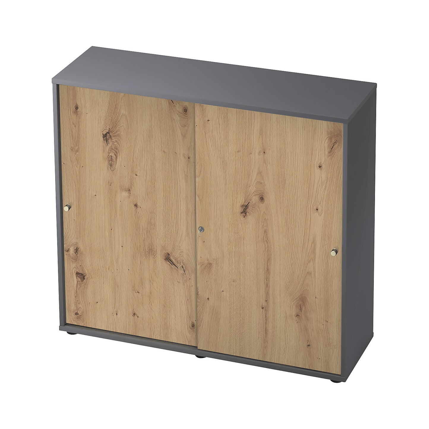 Sliding door cupboard, 2 shelves, centre partition, graphite / knotty oak.
