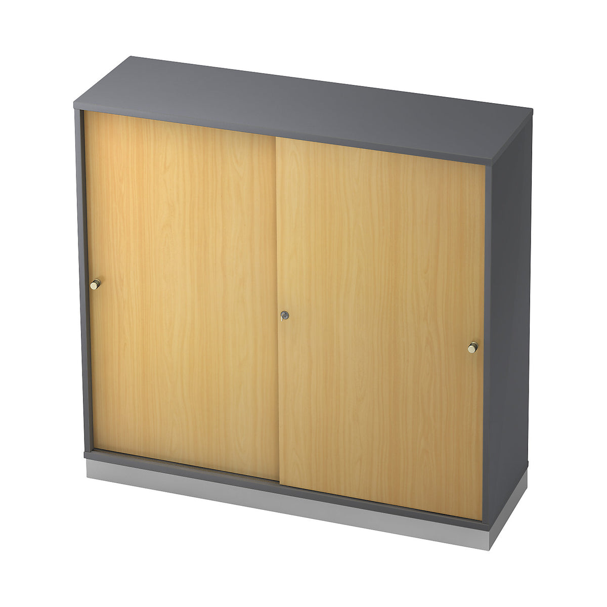 Sliding door cupboard, 2 shelves, centre partition, graphite / beech.