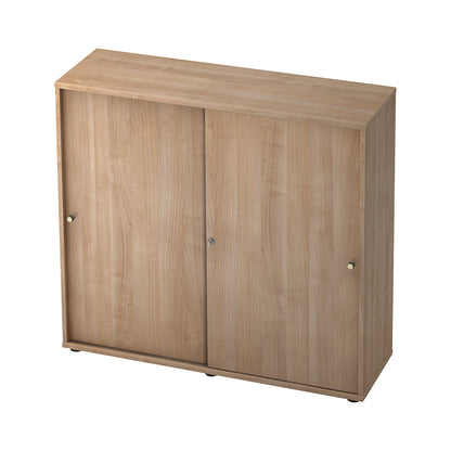 Sliding door cupboard, 2 shelves, centre partition, walnut finish / walnut finish.