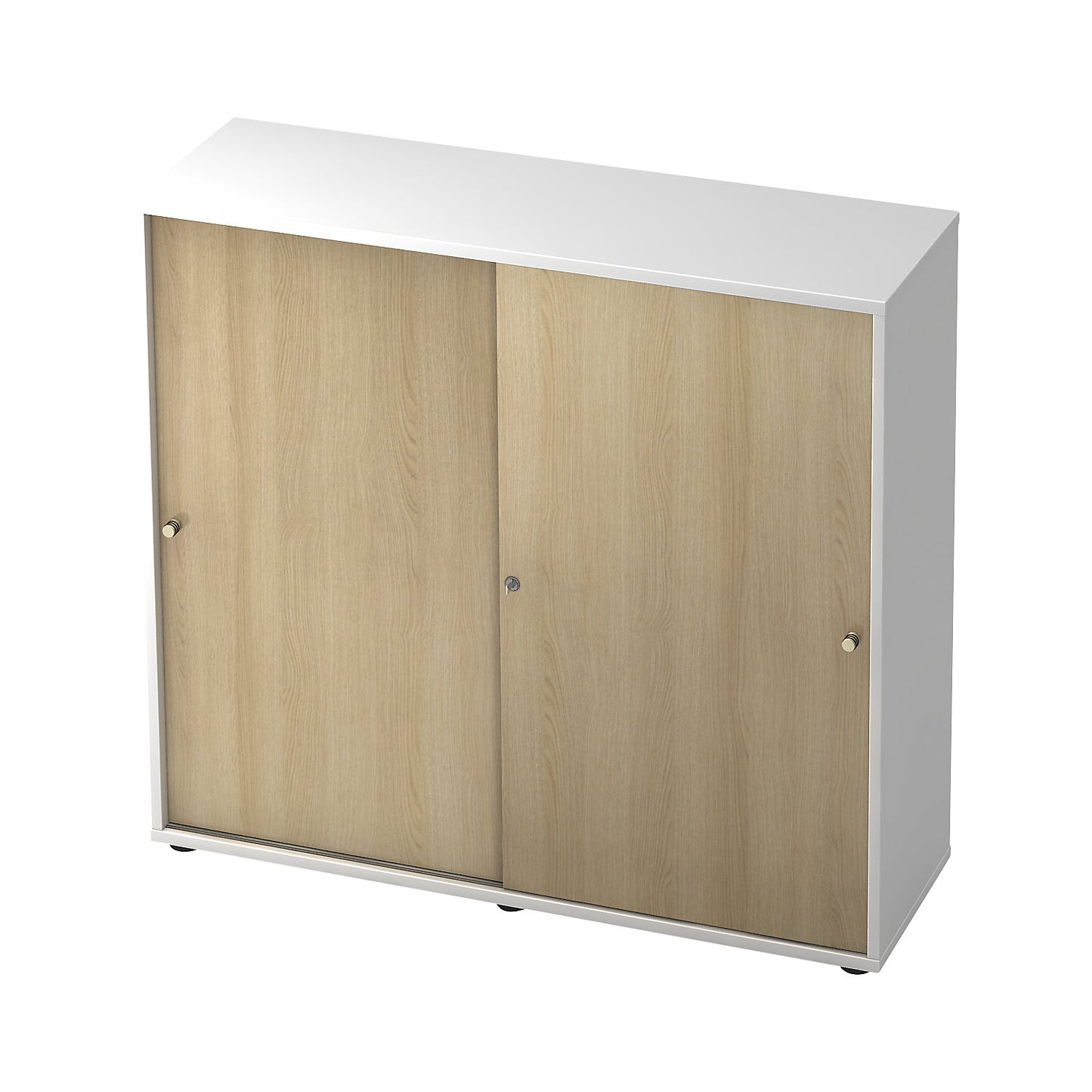 Sliding door cupboard, 2 shelves, centre partition, white / oak.