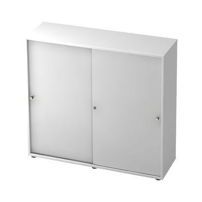 Sliding door cupboard, 2 shelves, centre partition, white / white.
