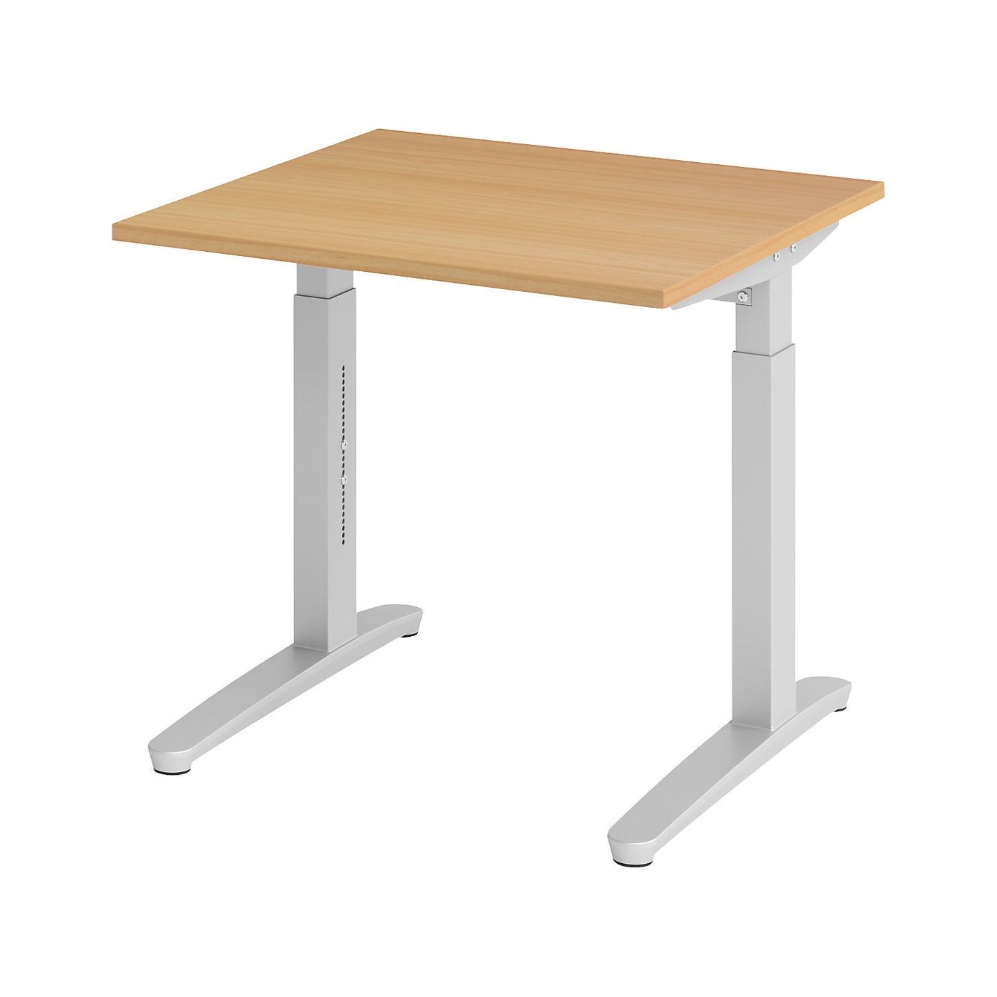 ANNY - Desk with C-foot frame, height adjustable 650 - 850 mm, width 800 mm, beech / aluminium silver.