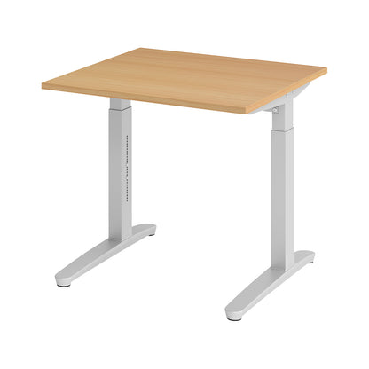ANNY - Desk with C-foot frame, height adjustable 650 - 850 mm, width 800 mm, beech / aluminium silver.