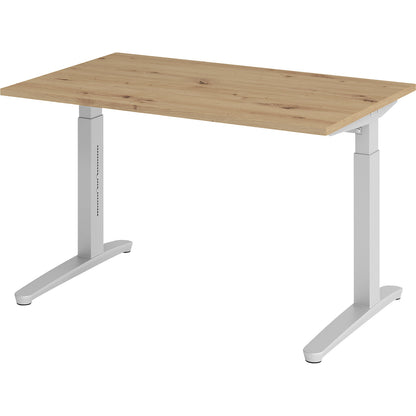 ANNY - Desk with C-foot frame, height adjustable 650 - 850 mm, width 1200 mm, knotty oak / aluminium silver.